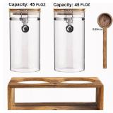 Yangbaga Glass Coffee Container with Wooden Shelf,2 45OZ Coffee and Sugar Container Set,Coffee Canisters with Airtight Lids and Scoop,Large Capacity Food Storage Jars for Coffee Beans,Nuts,Tea,Sugar