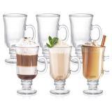 ZENFUN Set of 6 Irish Coffee Mugs, 8 Oz Glass Footed Espresso Cups with Handles, Clear Goblet Mugs Glasses for Coffee, Latte, Cappuccino, Smoothie, Hot&Cold Beverage