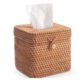 Rattan Tissue Box Cover Natural Woven Facial Napkin Holder Square with Lid 5.7 x 5.7 x 5.5 Inch (Natural)