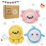 WaldyWop Crochet Kit for Beginners: 3PCS Crochet Animal Kit w/Stress Balls, Step-by-Step Video Tutorials - Wobbles DIY Craft Knitting Kit for Adults - Gifts for Teen Women (Dolphin, Octopus, Axolotl)