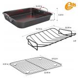 kitCom Nonstick Roasting Pan, Roaster with Rack - 16 Inch Rectangular Grill Suitable for Turkey, Roast Chicken, Ham, Dishwasher Safe (9.5QT)