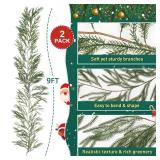 ANCOUUIN 2 Pcs 9 Ft Artificial Norfolk Pine Garlands - Realistic Pine Garland Green Artificial for Table, Mantle, Wall, Indoor, Outdoor Winter Christmas Decorations