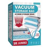 Vacuum Storage Bags, 10 Jumbo Space Saver Bags with Pump, Space Bags, Vacuum Sealer Bags for Clothes, Comforters, Blankets, Bedding
