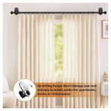 2 Pack No Drill Curtain Rods for windows 32 to 58 inch, USFOOK 5/8 In Without Drilling Curtain Rod with 3M Adhesive Holder, Renter Friendly Drapery Poles with Black Round Finials