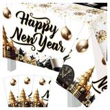 Fancy Land Happy New Year Tablecloths 3 Pack New Years Eve Party Supplies 2026 Gold Black White Tablecloths for Rectangle Tables Happy New Years Decorations 2026