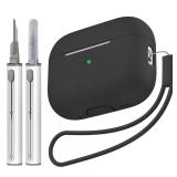Tandoler Compatible with Airpods Pro 2 Case, Soft Silicone Skin Cover Protective Cases with Cleaner kit and Lanyard Compatible for AirPod Pro 2nd Generation, Front LED Visible-Black