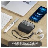 Tandoler Compatible with Airpods Pro 2 Case, Soft Silicone Skin Cover Protective Cases with Cleaner kit and Lanyard Compatible for AirPod Pro 2nd Generation, Front LED Visible-Black