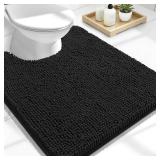 OLANLY Toilet Rugs U-Shaped 24x20, Extra Soft Absorbent Chenille Contour Bathroom Rugs for Toilet, Dry Quickly, Machine Washable, Non-Slip Bath Mat, Black