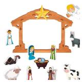 Karenhi 12 Pcs Wooden Nativity Set for Kids Mini People Scene Set Jesus Table Wood Play Christmas Story Decoration Xmas Holiday Manger for Indoor Outdoor Home Display Tabletop(Cute)