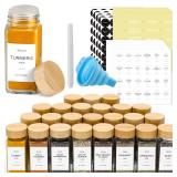 NETANY 24 Pcs Glass Spice Jars with Bamboo Lids, 4 oz Glass Jars with Minimalist Farmhouse Spice Labels Stickers, Collapsible Funnel, Seasoning Storage Bottles for Spice Rack, Cabinet, Drawer