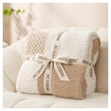 Snuggle Sac Checkered Blanket, Beige Throw Blanket for Couch Plaid Microfiber Fluffy Warm Cozy Fuzzy Soft Throw Blanket Reversible Checkerered Blankets for Sofa, Chair, Bed, 50x60 inches