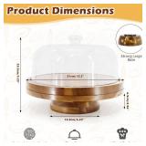 Wood Cake Stand with Dome Lid, 12 Inch Rotating Display Server Tray, Wooden Cake Display Stand with Acrylic Cover, Cake Holder Stand with 4 Bonus Cake Sheets for Birthday, Kitchen, Party, and Wedding 