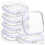 Sanwuta 6 Pcs Clear Hard Zipper Case Plastic Zipper Pouches Transparent Makeup Bag Pencil Case Pouches Toiletry Diaper Bag for Travel Toy Storage Organizer Bins(White,5 x 5 x 2 Inch)