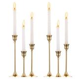2 Sets(6 Pcs) Brass Gold Metal Taper Candle Holders Candlestick Holders, Vintage Modern Decorative Centerpiece Candlestick Holders for Table Mantel Wedding Housewarming Gift