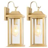 Roravilila 17 Inch Large Gold Outdoor Sconces Wall Lighting 2-Pack, Exterior Light Fixtures IP65 Waterproof Anti-Rust, Brass Porch Lights Clear Glass Outdoor Coach Lanterns Outside Wall Mounted Lamps