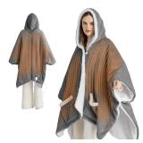 Bedsure Heated Blanket Wearable Shawl - Electric Wrap Poncho Blanket Hoodie for Adult, Birthday Gifts for Mom Women, Sherpa Heating Throw with 4 Time Settings & 6 Heat Settings, 55x64 inches, Grey