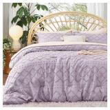 Bedsure Queen Comforter Set - Lavender Comforter, Boho Tufted Shabby Chic Bedding for Kids, 3 Pieces Vintage Farmhouse Bed Set for All Seasons, Fluffy Soft Bedding with 2 Pillow Shams