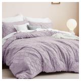 Bedsure Queen Comforter Set - Lavender Comforter, Boho Tufted Shabby Chic Bedding for Kids, 3 Pieces Vintage Farmhouse Bed Set for All Seasons, Fluffy Soft Bedding with 2 Pillow Shams