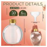 Layhit 50 Pack 6 oz Spherical Plastic Potion Bottles with Corks and Funnels Ball Shape Sand Art Bottles Cocktail Ornament for DIY Wedding Valentines Party Gift Crafts Decoration(Gold)