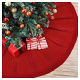 72 Inch Christmas Knitted Tree Skirt Giant Claret Red Chunky Xmas Tree Skirt Extra Large Braided Cable Knit Rustic Farmhouse Xmas Ornaments for Home Merry Christmas Holiday Winter Party Decoration