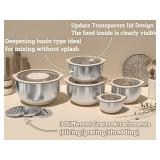 Mixing Bowles Set with Lids Set - Warp-Proof TPR-AS Lids, Stainless Steel Mixing Bowl with 3 Graters & Measuring Lines, Non-Slip Bowls for Baking, Prep, Airtight Food Storage (Khaki 5/3/2/1.5/0.63QT)