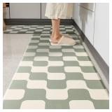 Sage Green Beige Retro Curvy Checkered Grid Checkerboard Kitchen Rug Sets [2 PCs], Anti-Fatigue, Waterproof Non-Slip Kitchen Mats Heavy Duty Comfort Foam Rug for Floor, Home, Laundry,17x29+17x47