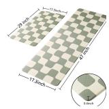 Sage Green Beige Retro Curvy Checkered Grid Checkerboard Kitchen Rug Sets [2 PCs], Anti-Fatigue, Waterproof Non-Slip Kitchen Mats Heavy Duty Comfort Foam Rug for Floor, Home, Laundry,17x29+17x47