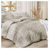Bedsure Tufted Boho Comforter Set California King Size - Linen Boho Bed Set, GentleSoft 3 Pieces Farmhouse Shabby Chic Embroidery Bedding, Gifts for Woman, Soft Jacquard Comforter for All Seasons