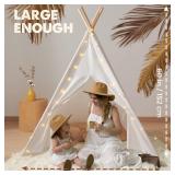 Tiny Land Teepee Tent for Kids 100% Cotton Play Tent with Padded Mat & Star Lights, Foldable with Carry Bag, Indoor Play Tent for Girls & Boys