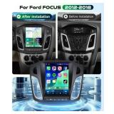 4G+64G Vertical Android Car Stereo Radio for 2012 2013 2014 2015 2016 2017 2018 Ford Focus, Wireless CarPlay Android Auto HD IPS Touch Screen Bluetooth Mirror Link GPS WiFi FM Backup Camera Mic
