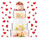 Sintuff 3 Pcs Acrylic Cake Stand with LED Lights 7, 9, 11 Clear Fillable Cake Riser Round 3 Tier Case Box for Wedding Birthday Holiday Party Food Display, 3 Sizes - Missing one