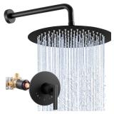 KES High Pressure 10 Inch Black Rain Shower Head System, Pressure Balanced Valve Included, Bathroom Shower Faucet with Valve, Single Handle Shower Valve Trim Kit, 18/8 Stainless Steel, XB6100S10-BK