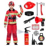 Spooktacular Creations Halloween Boys Fireman Costume, Firefighter Costume for Kids, Red Toddler Fireman Jumpsuit Accessories Set for Dress-up and Roleplay Party (Medium, 8-10 yrs)