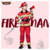 Spooktacular Creations Halloween Boys Fireman Costume, Firefighter Costume for Kids, Red Toddler Fireman Jumpsuit Accessories Set for Dress-up and Roleplay Party (Medium, 8-10 yrs)