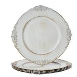 MAONAME Antique White Charger Plates, Round Antique Plate Chargers for Dinner Plate, 13" Plastic Charger for Plates, Wedding Table Setting, Set of 6