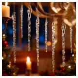 64 Pcs Icicle Ornaments for Christmas Tree Decorations, Glass Christmas Tree Ornaments, Decorative Crystal Hanging Icicles Decor for Xmas Frozen Winter Wonderland Wedding Party Decor