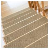 SMILOOL Stair Treads Non Slip for Wooden Steps Indoor 9\" x 36\" 4 Pack Extra Wide Stair Tread Carpet Stairs Runner, Step Pads with Reusable Adhesive for Dogs Kids Elders, Machine Washable, Beige