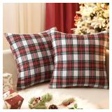 EMEMA Christmas Red and White Tartan Plaid Throw Pillow Covers 18x18 Inch Decorative Scottish Farmhouse Retro Classic Square Cushion Cases for Decor Sofa Couch Winter Holiday Set of 2