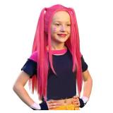 FantaLook Long Straight Hot Pink Cosplay Wig with 2 Ponytails for Halloween Party Costumeï¼Small Sizeï¼