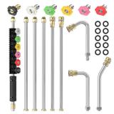 Sealegend 8FT Pressure Washer Extension Wand for Gutter Cleaning, Upgrade Power Washer Accessories with 6 Spray Nozzle Tips, 3 Gutter Cleaner Attachments Curved Rod, 1/4\" Quick Connect, 4000 PSI