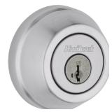 Kwikset Gatelatch Deadbolt Lock, Satin Chrome Round Keyed on Exterior and Interior Front Entry Door, Pick Resistant SmartKey Rekey Security, Double Cylinder Dead Bolt