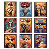 Adduster Day of The Dead Poster - 9 Piece Day of the Dead Decorations Sugar Skull Wall Art Sugar Skull Art Print for Mexico Day Day of the Dead Halloween Wall Decor Living Room Decor