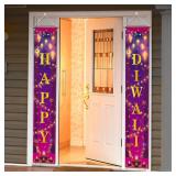 ANVAVO Happy Diwali Festival of Lights Porch Sign Banner Polyester Wall Banner Outdoor Decor Indian Party Supplies