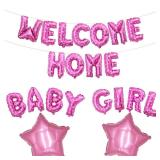 JumDaQQ Welcome Home Baby Girl Letter Balloon Banner, Pink Heart, 21 Pieces, for Baby Shower Decorations