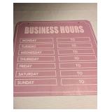 Pink Metal Business Hours Sign with Time Strips