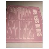 Pink Metal Business Hours Sign with Time Strips