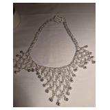 Silver Tone Floral Bell Charm Statement Necklace