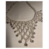 Silver Tone Floral Bell Charm Statement Necklace