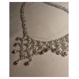 Silver Tone Floral Bell Charm Statement Necklace