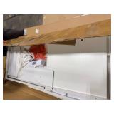 PRAISUN 66\" L Shaped Gaming Desk with LED Lights & Power Outlets, Computer Desk with Fabric Drawers and Print Stand, Corner Office Desk, Monitor Stand, Mesh CPU Stand, White - Retail: $0